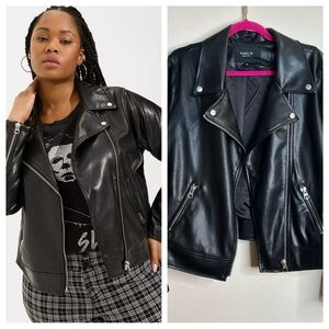 Torrid 2X Black Faux Leather Jacket Zipper Pockets Rock Punk Goth Biker Music